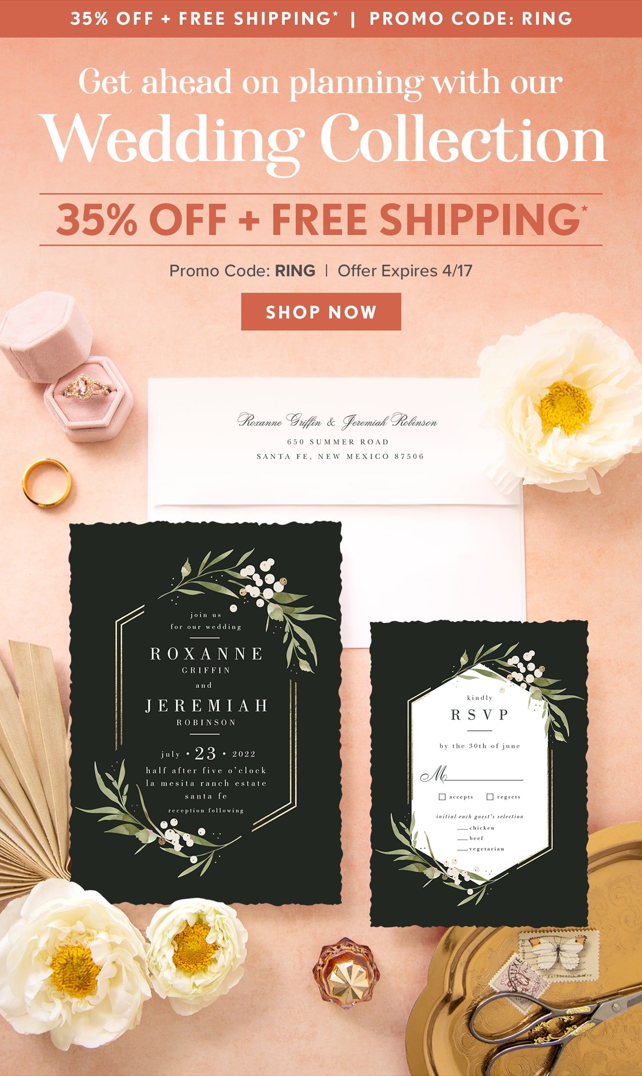 35% Off + Free Shipping | Promo Code: Ring | Get ahead on planning with our Wedding Collection | Shop Now