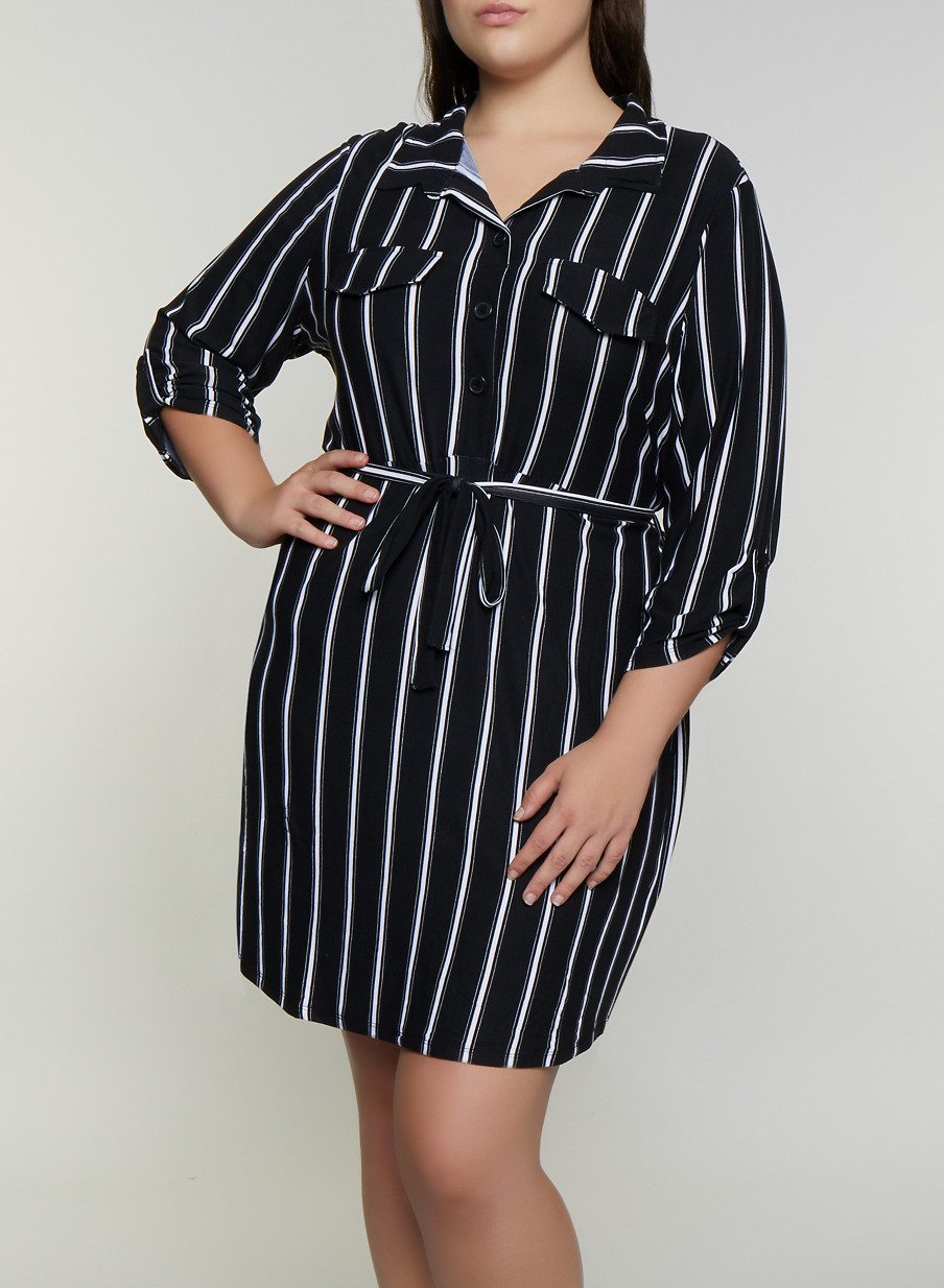 Plus Size Printed Soft Knit Shirt Dress