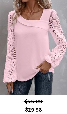 ROTITA Lace Light Pink Asymmetrical Neck Long Sleeve Blouse