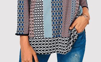 Split Neck Button Detail Printed Blouse