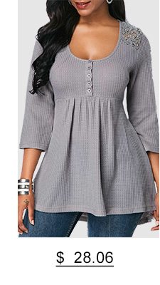 Lace Patchwork Scoop Neck Button Detail Blouse