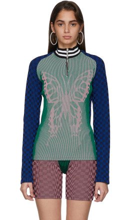 Paolina Russo - Ssense Exclusive Pink And Green Check Illusion Knit Cycling Turtleneck