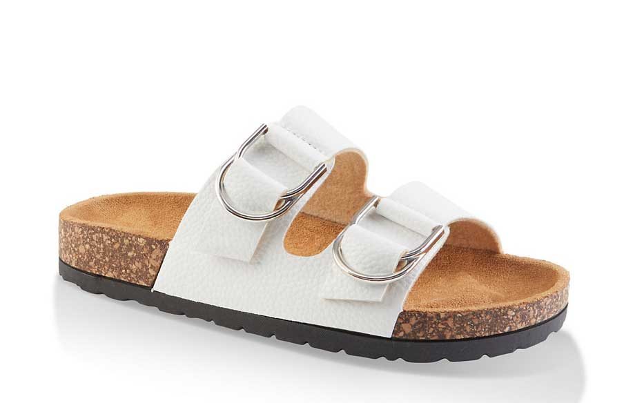 Double Buckle Footbed Slide Sandals