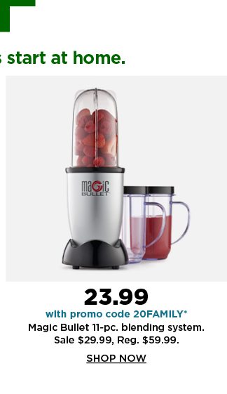 your price 23.99 magic bullet 11-piece blending system. sale $29.99. regularly $59.99. shop now.