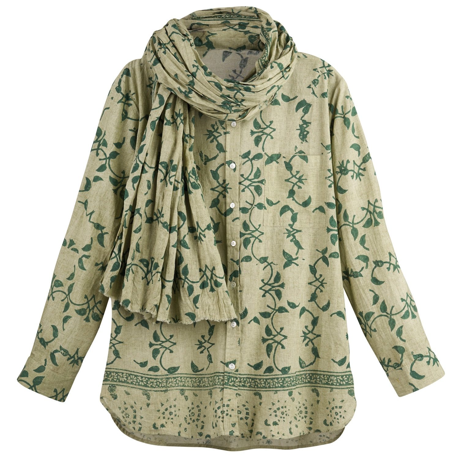 Block Printed Vines Shirt and Scarf