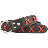 Laced Leather Ring Belt - Black with Red