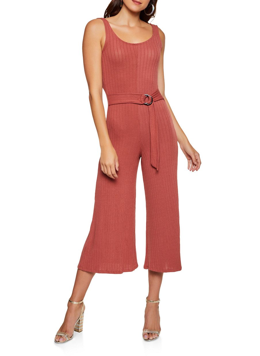 Rib Knit Belted Jumpsuit