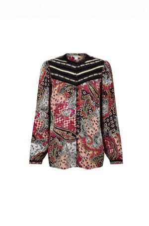 Paisley print embroidered blouse pink