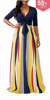 V Neck Half Sleeve Printed Maxi Dress