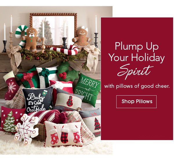 Plump Up Your Holiday Spirit with pillows of good cheer. Shop Pillows