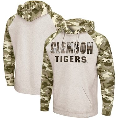 Clemson Tigers Colosseum OHT Military Appreciation Desert Camo Raglan Pullover Hoodie - Oatmeal