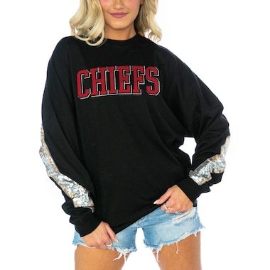 Women's Gameday Couture Black Kansas City Chiefs Glitz Sequin Long Sleeve T-Shirt