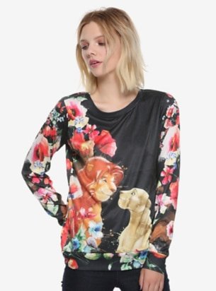THE LION KING SIMBA & NALA FLORAL WATERCOLOR LONG-SLEEVE TEE