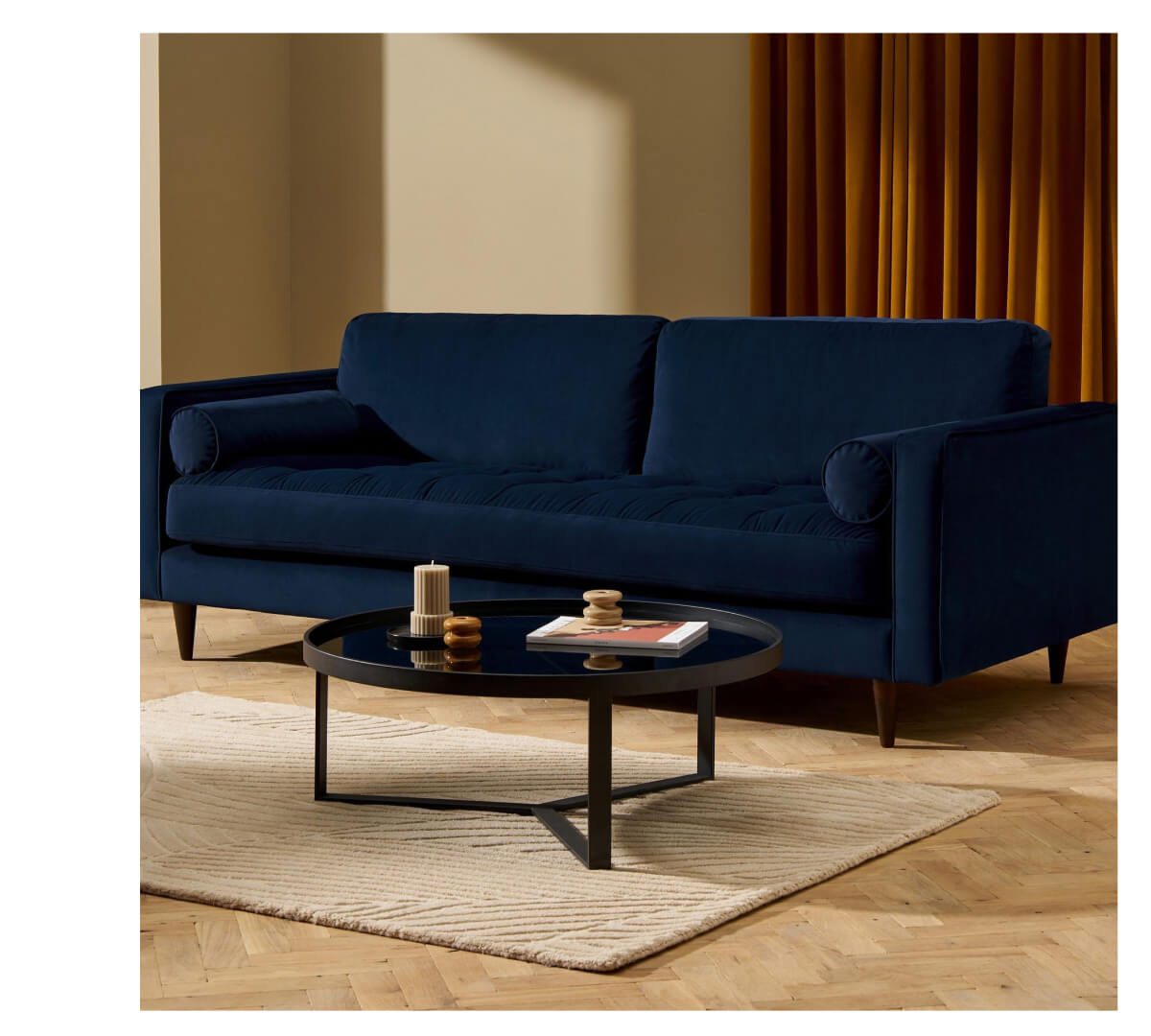 Shop Scott 3 Seat Sofa Matt Velvet Navy Blue