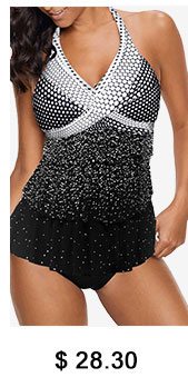 Polka Dot Print Halter Neck Layered Tankini Set