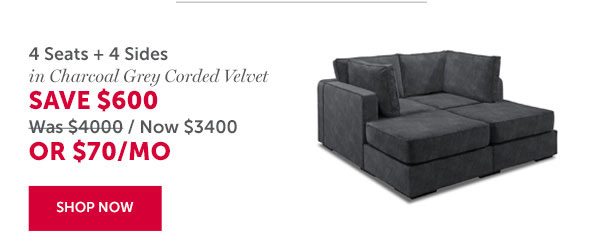 4 Seats + 4 Sides in Charcoal Grey Corded Velvet | SAVE $600 | SHOP NOW >>