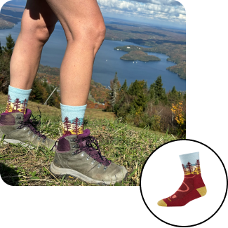 read the blog - cropped image of hikers legs dressed in boots and socks with tree graphics