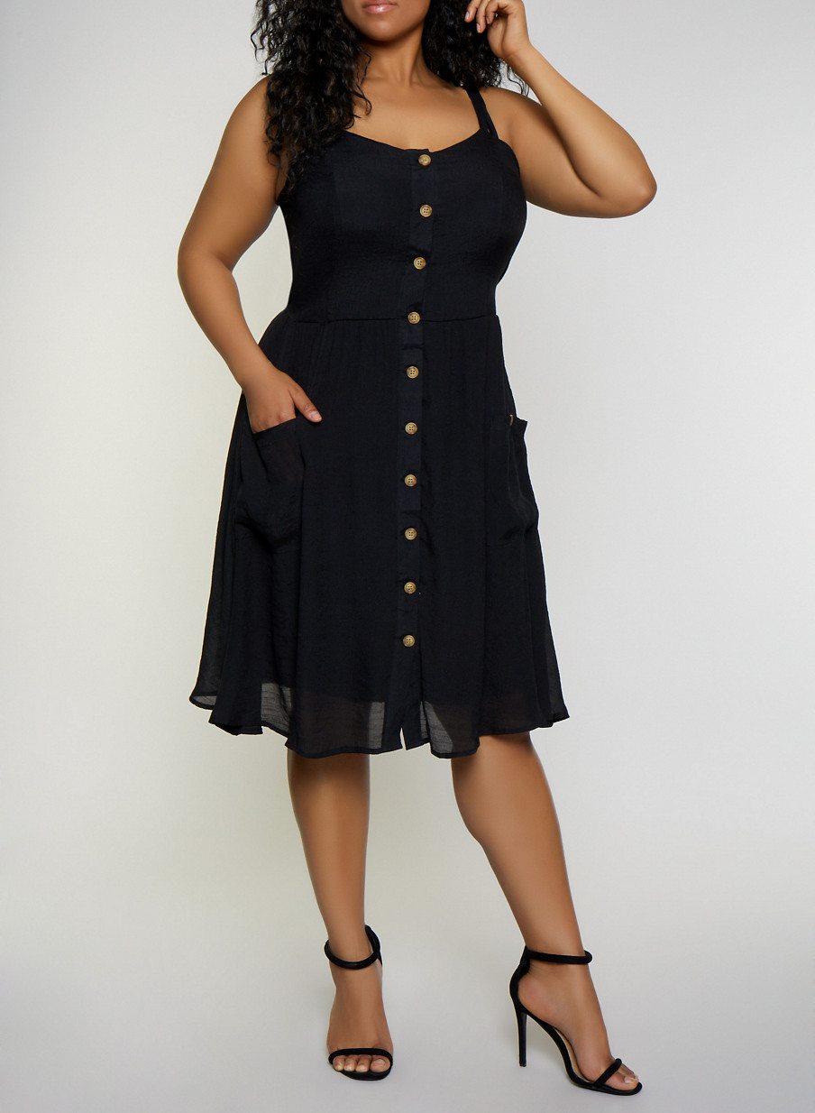 Plus Size Button Front Skater Dress