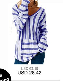 Pocket Long Sleeve Striped Hooded Collar T Shirt