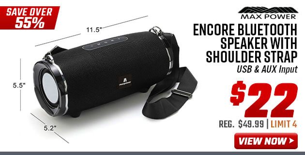 Max Power Encore Bluetooth Speaker with Shoulder Strap