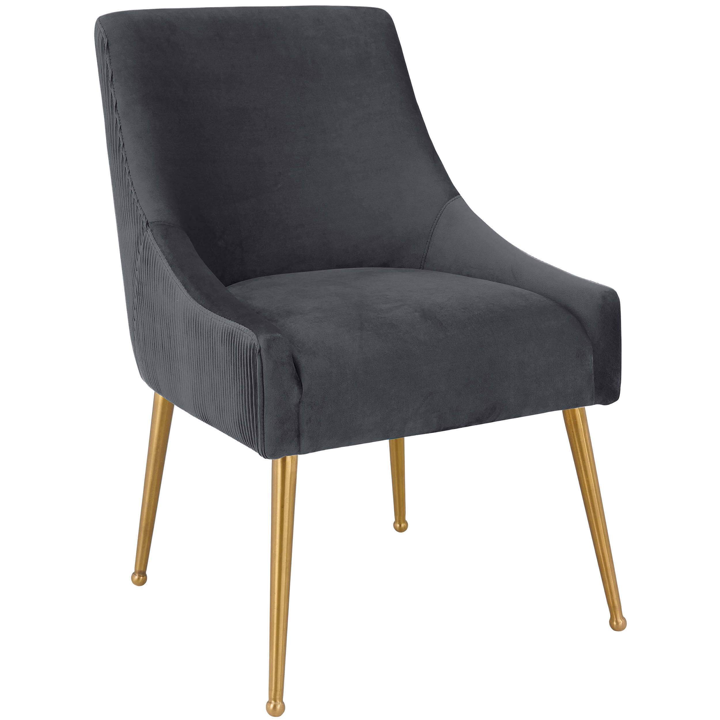 Beatrix Pleated Chair, Dark Grey/Brushed Gold Legs
