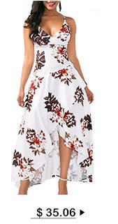 Asymmetric Hem Overlap Flower Print White Dress