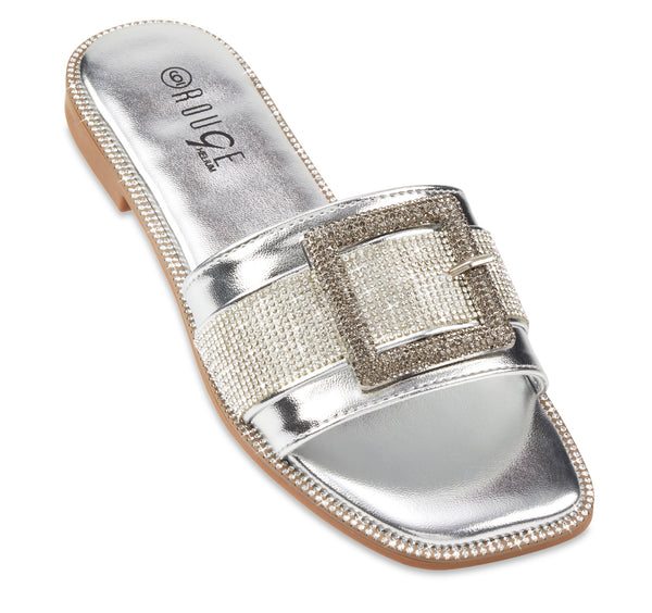 Rhinestone Studded Buckle Band Slide Sandals