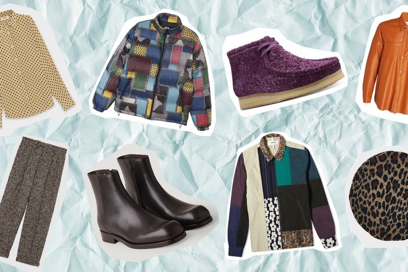 A collage of various different clothes on a paper background
