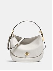 Turnlock Hobo | White shoulder bag with gold turnlock