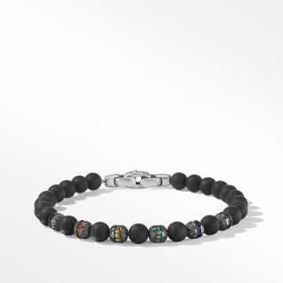 Spiritual Beads Rainbow Bracelet with Black Onyx, Pavé Sapphires and Tsavorites, 6mm