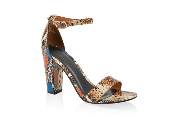 Snake Print Ankle Strap High Heel Sandals