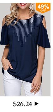 Cold Shoulder Dot Print Navy Blue T Shirt