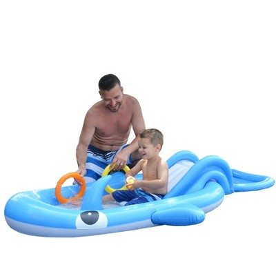 Pool Central 6.75ft Inflatable Childrens Whale Shaped Interactive Play Pool