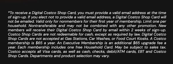 Digital Costco Shop Card Disclaimer | Terms & Conditions Apply - See Website For Details