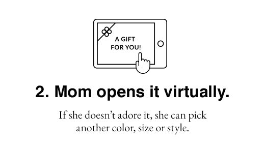 2. Mom opens it virtually. If she doesn't adore it, she can pick another color, size or style.