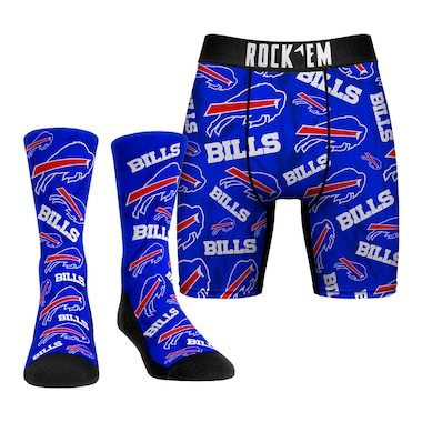 Men's Rock Em Socks Buffalo Bills All-Over Logo Underwear and Crew Socks Combo Pack