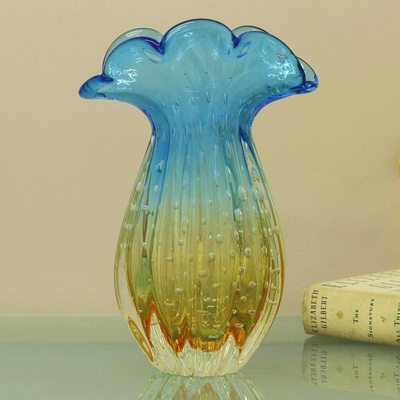 Image of Handblown art glass vase, 'Tropical Sky' (10 inch)