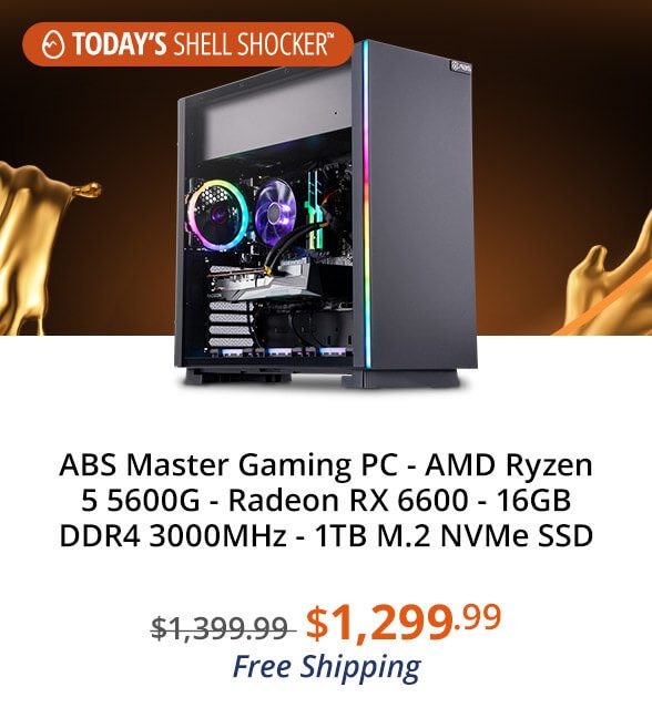 ABS Master Gaming PC - AMD Ryzen 5 5600G - Radeon RX 6600 - 16GB DDR4 3000MHz - 1TB M.2 NVMe SSD