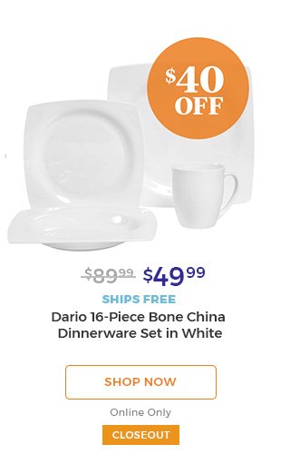 $40 OFF $49.99 ships free Dario 16-Piece Bone China Dinnerware Set in White shop now online only closeout.