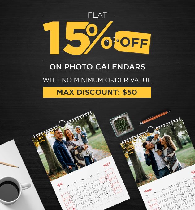 Flat 15% OFF on Photo Calendars with no minimum order value