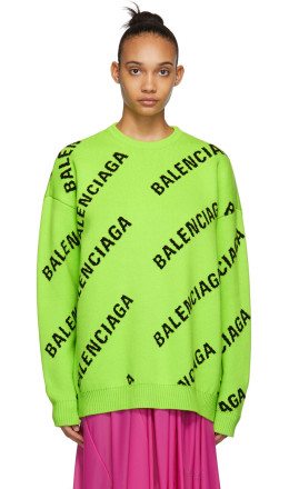 Balenciaga - Green & Black Wool Allover Logo Sweater