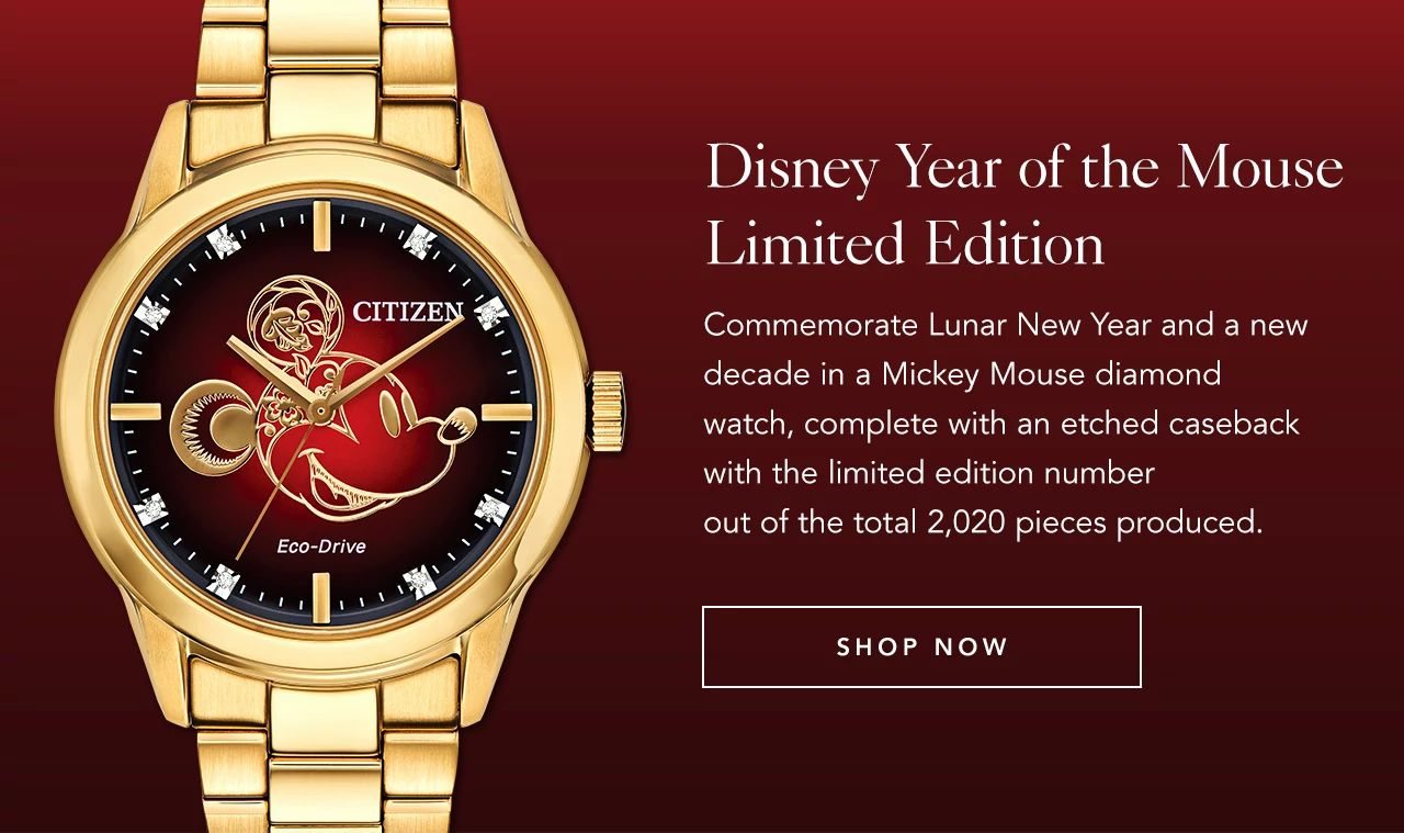 Commemorate Lunar New Year and a new decade in a Mickey Mouse diamond watch, complete with an etched caseback with the limited edition number out of the total 2,020 pieces produced.