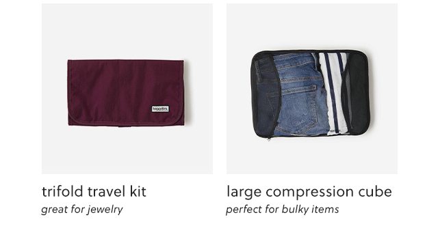trifold travel kit, large compression cube