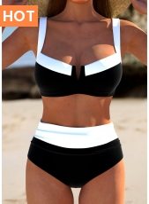 ROTITA Patchwork Square Neck Black Bikini Set