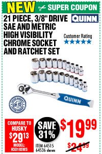 View 21 Pc 3/8 in. Drive SAE & Metric Chrome Socket and Ratchet Set