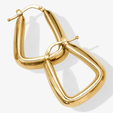 Hollow Rounded Triangle Puffed Hoop Earrings 14K Yellow Gold