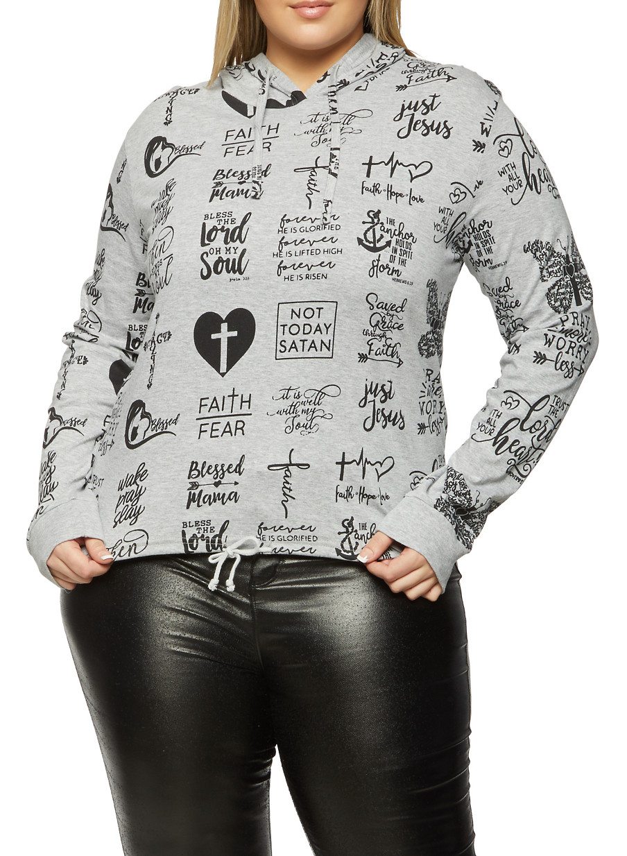Plus Size Not Today Satan Graphic Hooded Top