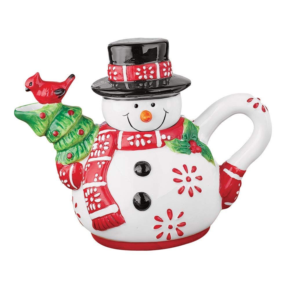 Festive Snowman with Cardinal Teapot