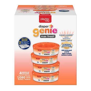 Playtex Diaper Genie Max Fresh Refill Bags with a Clean Laundry Scent and Anti-Microbial, 1,080-Count, with 2 Carbon Filters