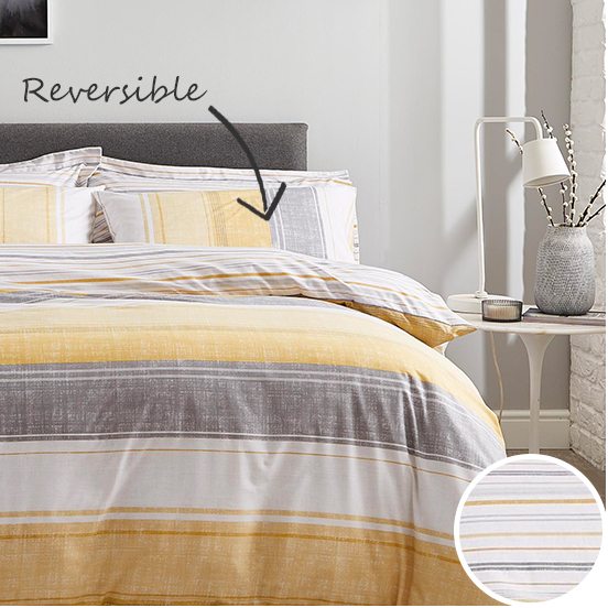 Ellis Ochre Stripe Reversible Duvet Cover and Pillowcase Set